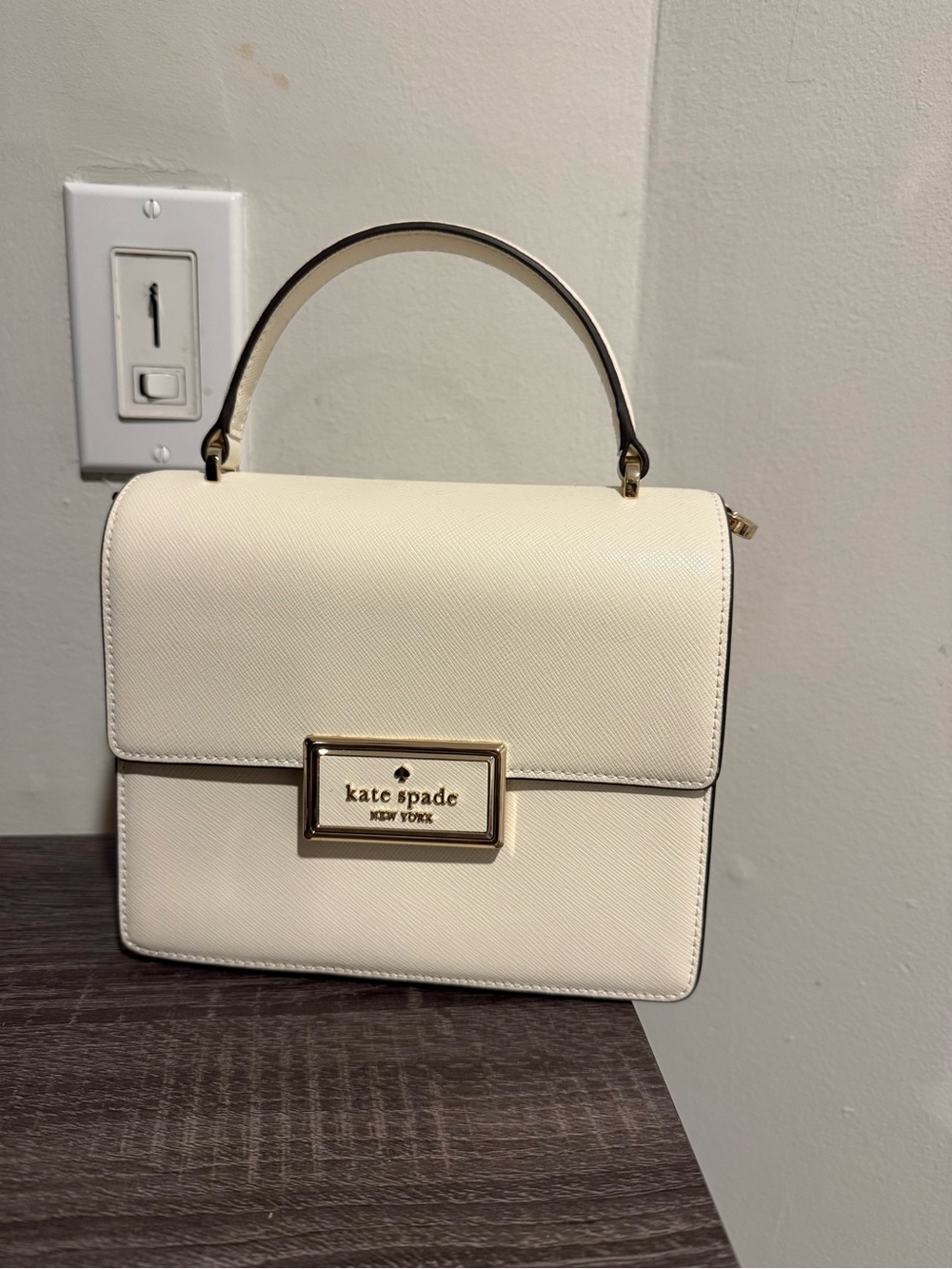 kate spade Cream Structured Top-Handle Mini Bag with Gold Hardware